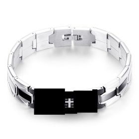 Simple Bracelet Geometric Cross Black and White Stainless Steel Watch Chain (Color: White)