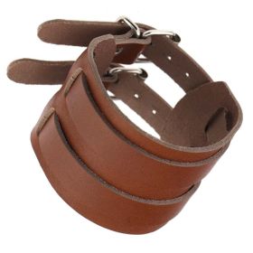 Punk Bracelet Vintage Leather Bracelet Wide Cowhide Double Buckle Men's and Women's Bracelet (Color: Brown)