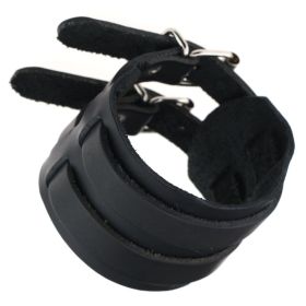 Punk Bracelet Vintage Leather Bracelet Wide Cowhide Double Buckle Men's and Women's Bracelet (Color: Black)