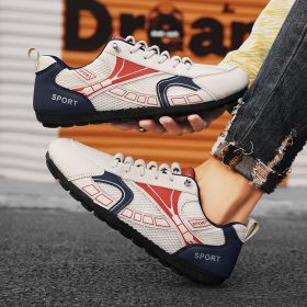 New men's flying weaving shoes sneakers fashion board shoes casual student shoes (Color: Beige, size: 43)