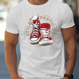 Canvas Shoe Pattern Printed Men's Creative Top, Casual Short Sleeved Round Neck T-shirt, Summer Outdoor Men's Clothing (Color: White, size: 3XL)