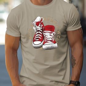 Canvas Shoe Pattern Printed Men's Creative Top, Casual Short Sleeved Round Neck T-shirt, Summer Outdoor Men's Clothing (Color: Khaki, size: 4XL)