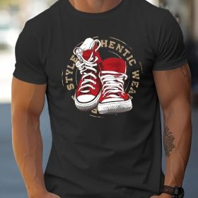 Canvas Shoe Pattern Printed Men's Creative Top, Casual Short Sleeved Round Neck T-shirt, Summer Outdoor Men's Clothing (Color: Grey, size: M)