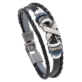 Personalized trend X -type accessories beaded bracelet Men's retro and simple pair of skinned handicular bracelet jewelry (Color: Black Leather + Ancient Silver Accessori)