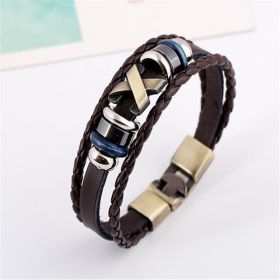 Personalized trend X -type accessories beaded bracelet Men's retro and simple pair of skinned handicular bracelet jewelry (Color: Brown Leather + Bronze Brushed Accessori)
