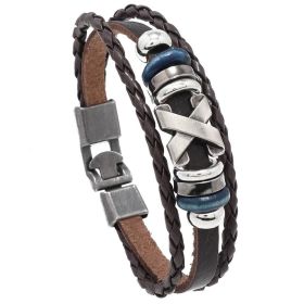 Personalized trend X -type accessories beaded bracelet Men's retro and simple pair of skinned handicular bracelet jewelry (Color: Brown Leather + Ancient Silver Accessori)