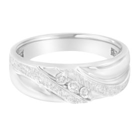 10K White Gold 1/10 Cttw Diamond Men's Three Stone Channel Set Diamond Wedding Ring (I-J Color, I1-I2 Clarity) (Ring Size: 12)