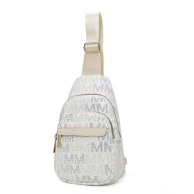 MKF Collection Helaena M Logo Printed Vegan Leather Women Sling Bag by Mia K (Color: White, Material: Vegan Leather)