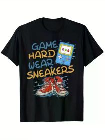 Gaming Sneaker Lovers T-Shirt, 100% Cotton, Single Side Printed, Black Short Sleeve T-shirt (Color: Black, size: L)
