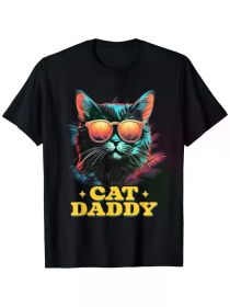 Vintage Cat Daddy Retro 90s 80s Cat Lovers Father Cat Dad T-Shirt, 100% Cotton, Single Side Printed, Black Short Sleeve T-shirt (Color: Black, size: XXL)