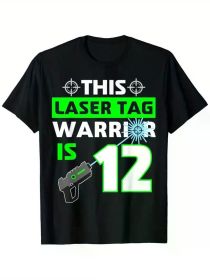 This Laser Tag Warrior is 12 Funny 12th Birthday Gaming T-Shirt, 100% Cotton, Single Side Printed, Black Short Sleeve T-shirt (Color: Black, size: XL)
