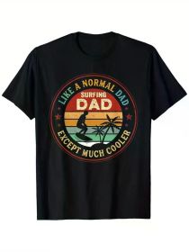 Men's Surfing Dad Graphic T-Shirt - 100% Cotton, Black Short Sleeve, Vintage Beach Theme Print, Breathable & Durable (Color: Black, size: XXXL)