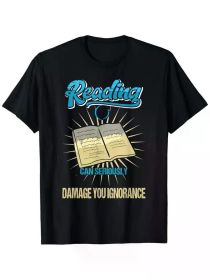 Book Lover Cotton T-Shirt, Casual Crew Neck, Short Sleeve, Slight Stretch, Knit Fabric, Regular Fit, with Reading Print, for All-Season (Color: Black, size: M)