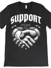 Support handshake men's printed T-shirt, fun men's short sleeve T-shirt series black, high quality cotton crewneck top, fashion versatile (Color: Black, size: M)