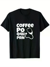 Men's Coffee Prescription T-Shirt - Funny Medical Stethoscope Design, 100% Cotton, Black Short Sleeve Tee (Color: Black, size: XXXL)