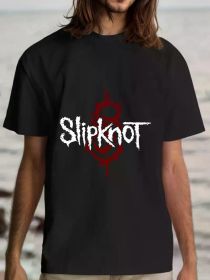 Slipknot-Inspired Men's Cotton T-Shirt - Casual Short Sleeve, Crew Neck, Summer Fashion Top in Classic Black (Color: Black, size: L)