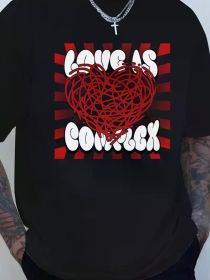 Men's T-shirt, love print, men's outdoor casual top, comfort and fashion coexist (Color: Black, size: XXL)