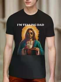 Tea Flower Store I told my dad about Jesus Full Color 2D Clothing, Jesus T-shirt, Women's Jesus T-shirt, Men's Jesus T-shirt (Color: Black, size: XL)