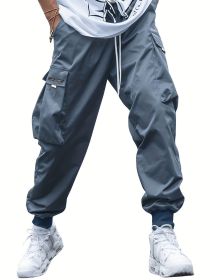 Oversized Cargo Multi-pocket Men's Casual Pants (Option: Navy Blue-S)
